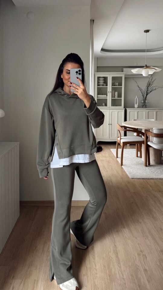 Çıtçıtlı Modal Takım Haki