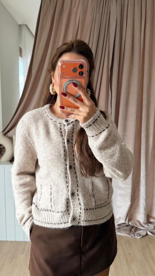 Kırçıllı Dikişli Hırka Vizon