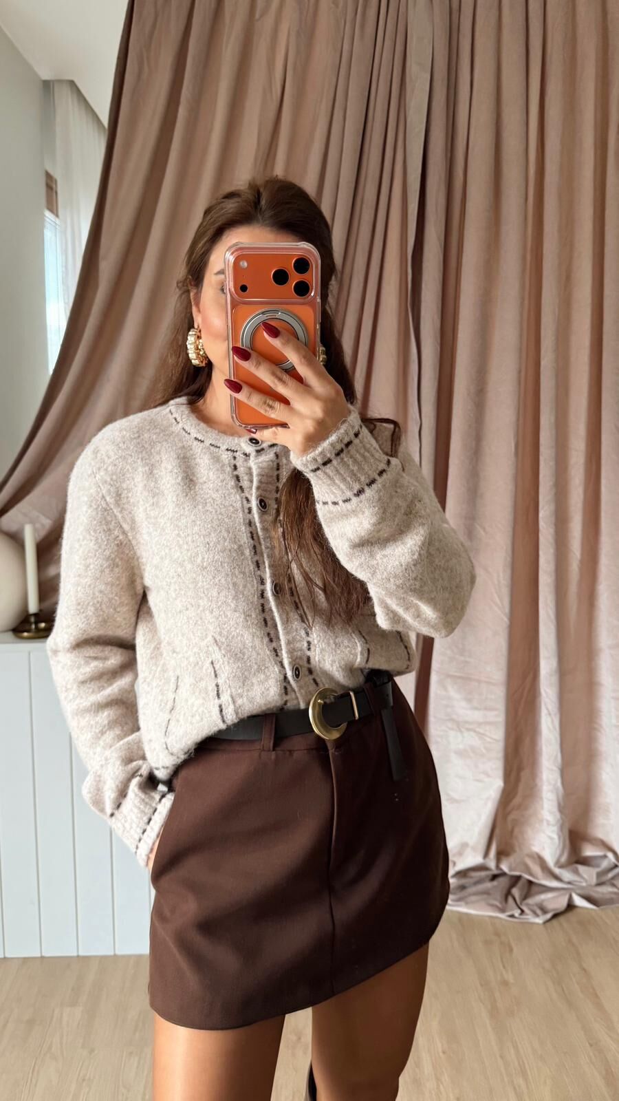 Kırçıllı Dikişli Hırka Vizon