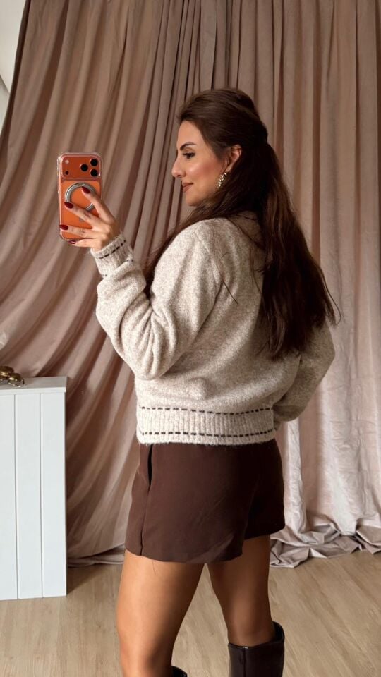 Kırçıllı Dikişli Hırka Vizon