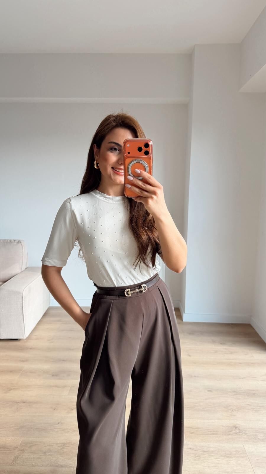 Puantiyeli Ekru Triko