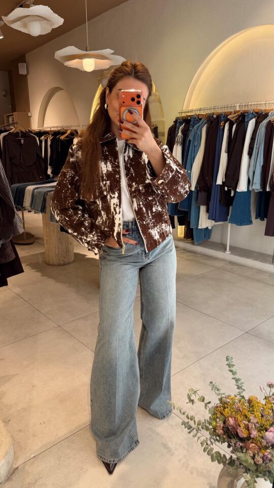 Flok Baskı Kahve Ceket