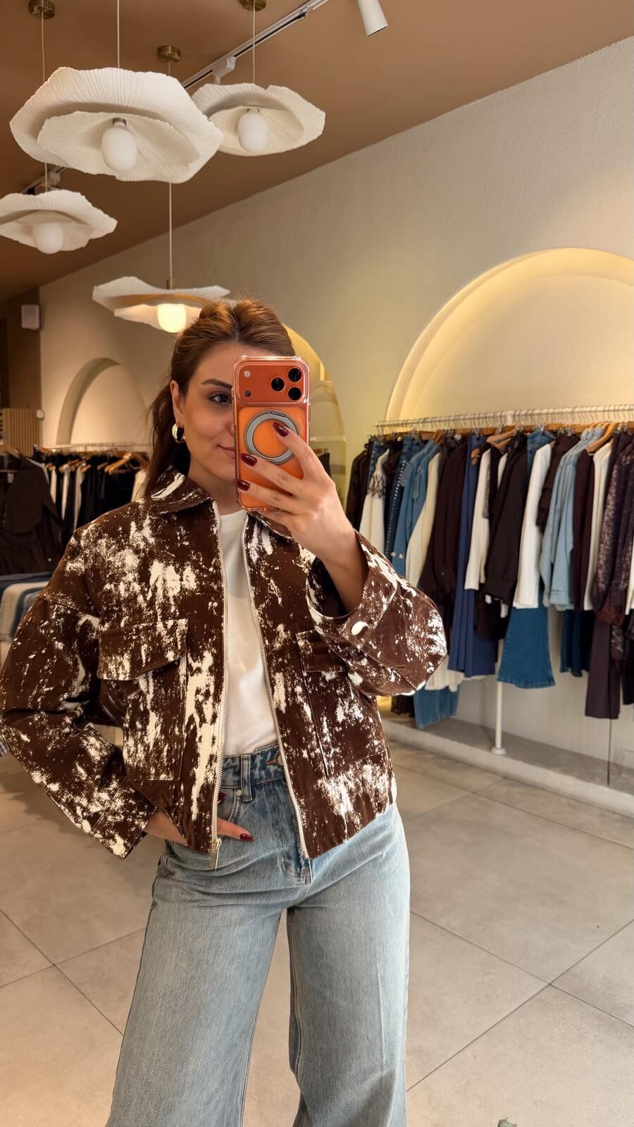 Flok Baskı Kahve Ceket