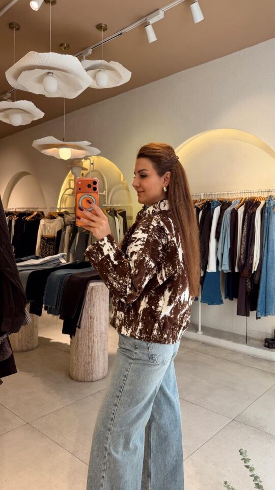 Flok Baskı Kahve Ceket