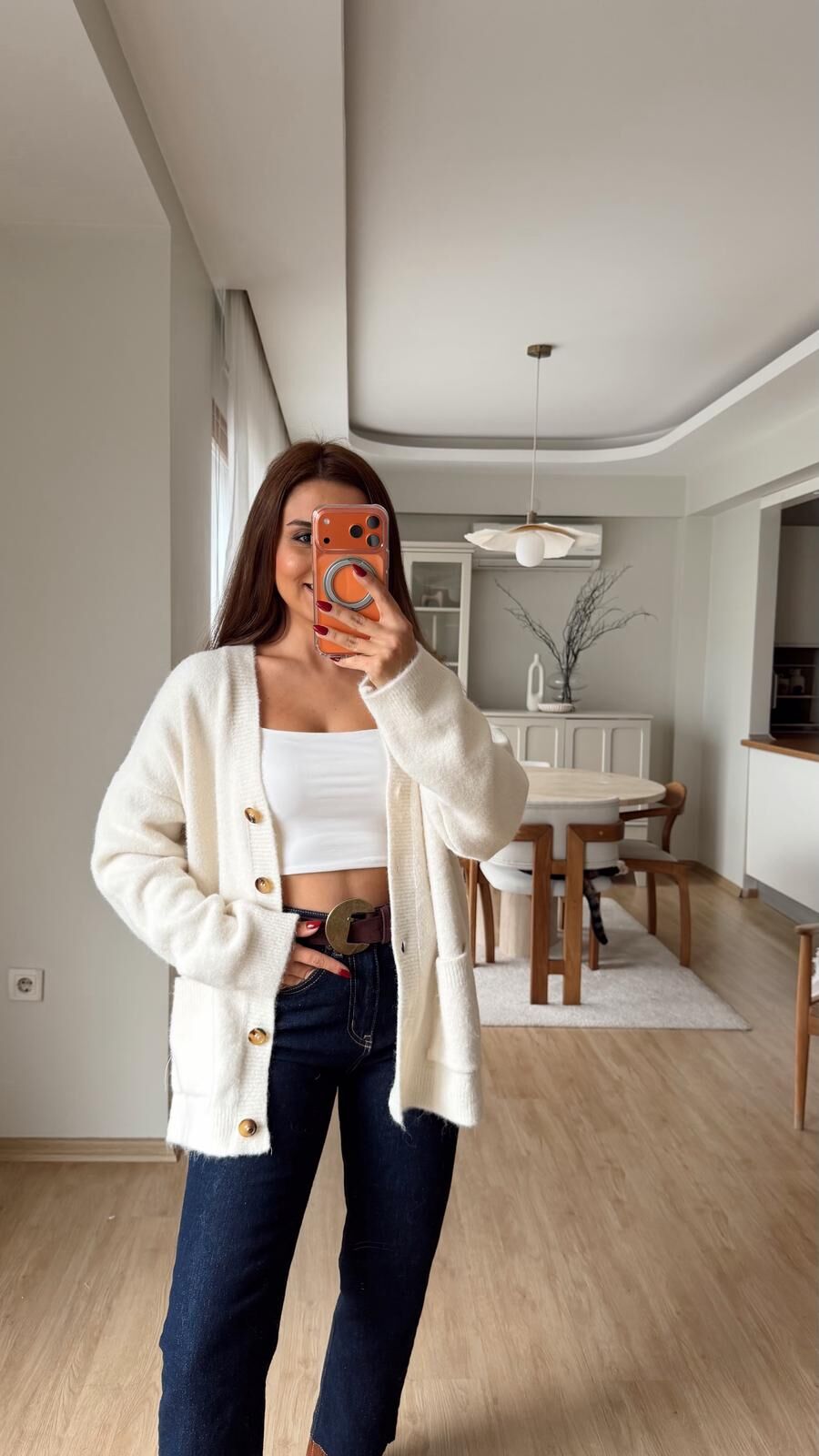 Oversize Düğmeli Hırka Ekru