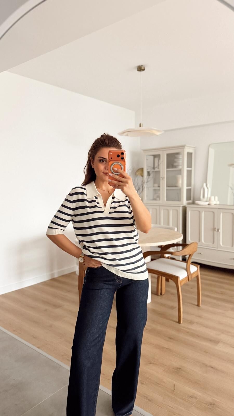 Polo Yaka Laci Çizgili Triko