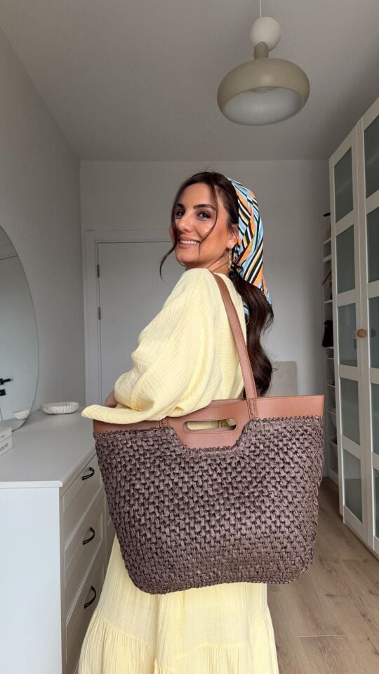 Elya Kahve Hasır Çanta