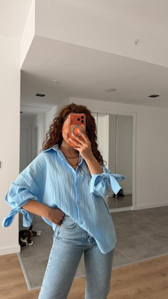 Bebe Mavi Kol Bağlamalı Gömlek