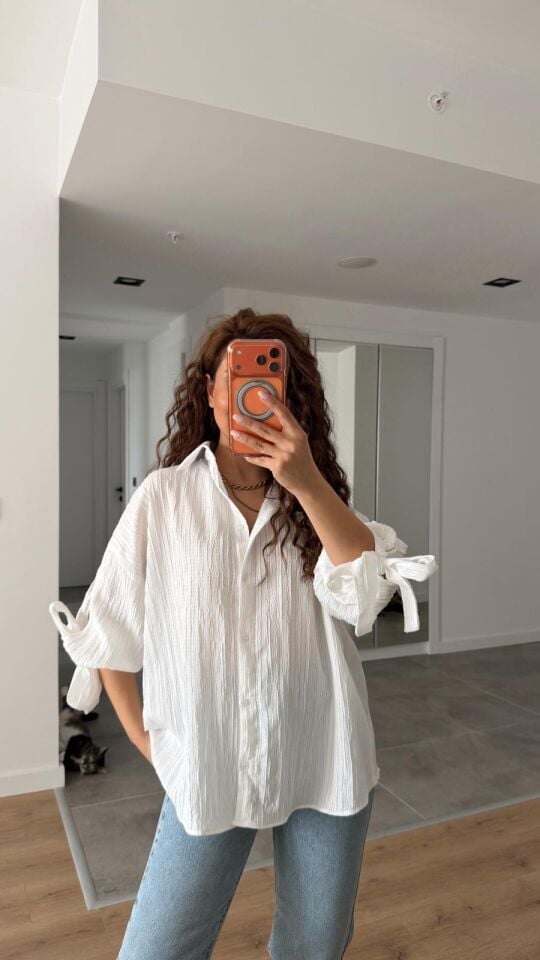 Ekru Kol Bağlamalı Gömlek