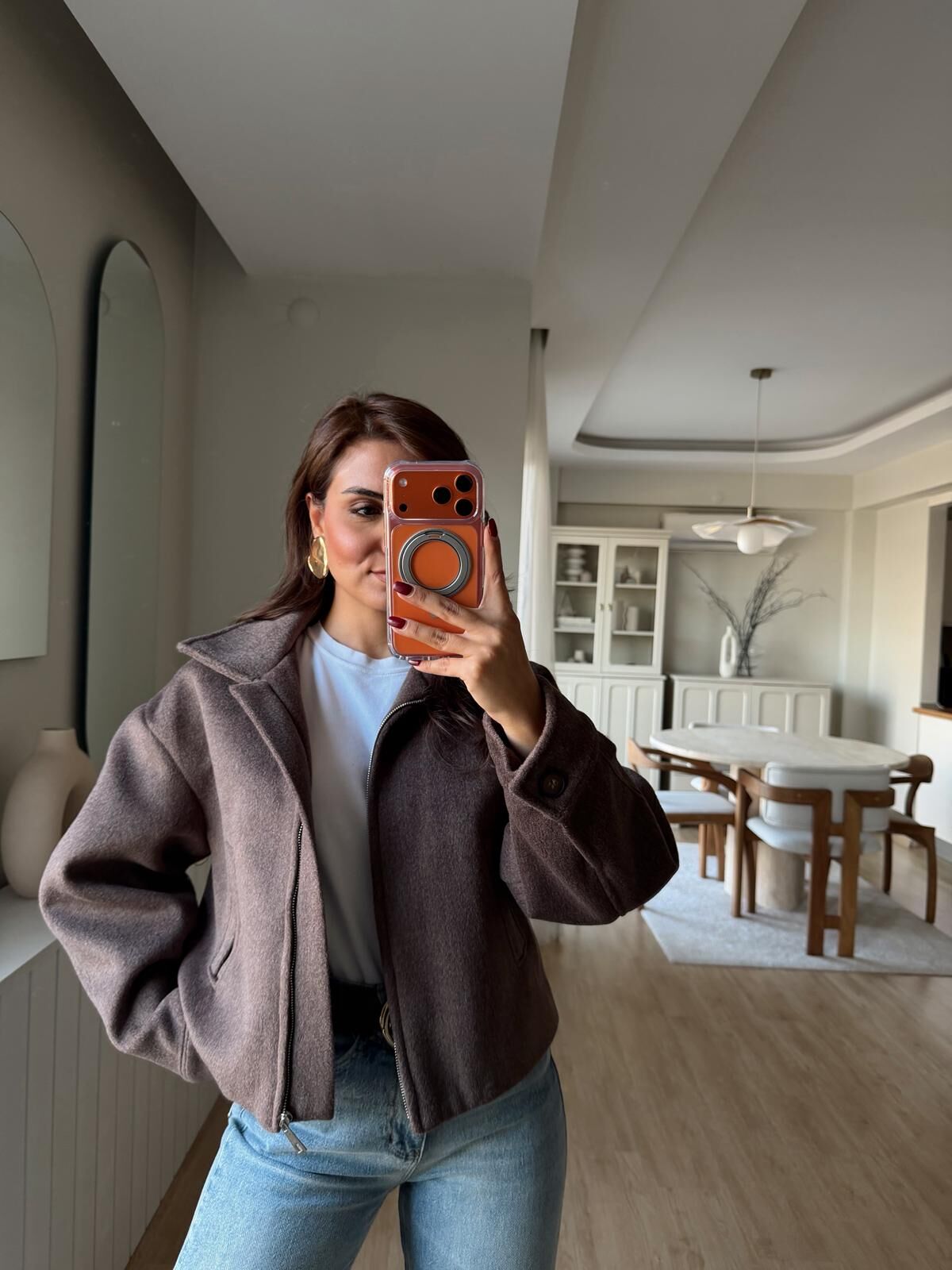 Fermuarlı Kaşe Ceket Kahve