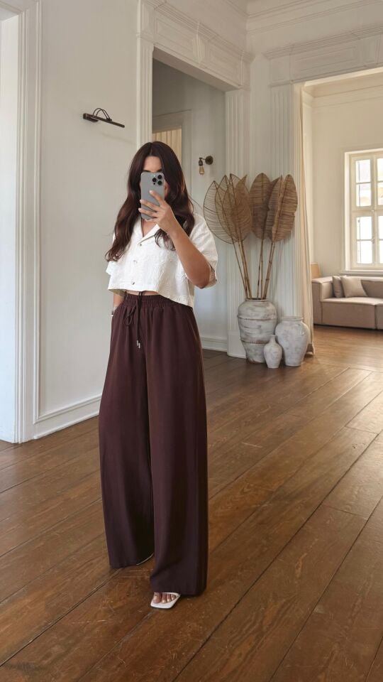 Bel Lastikli Bol Pantolon Kahve