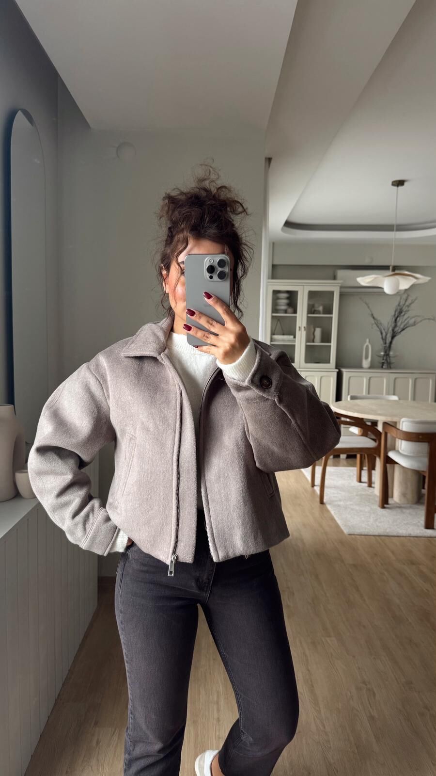 Fermuarlı Kaşe Ceket Vizon