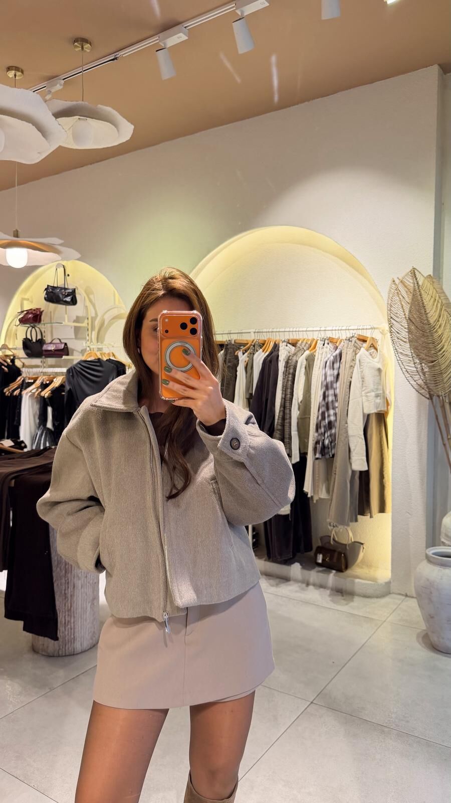 Fermuarlı Kaşe Ceket Vizon