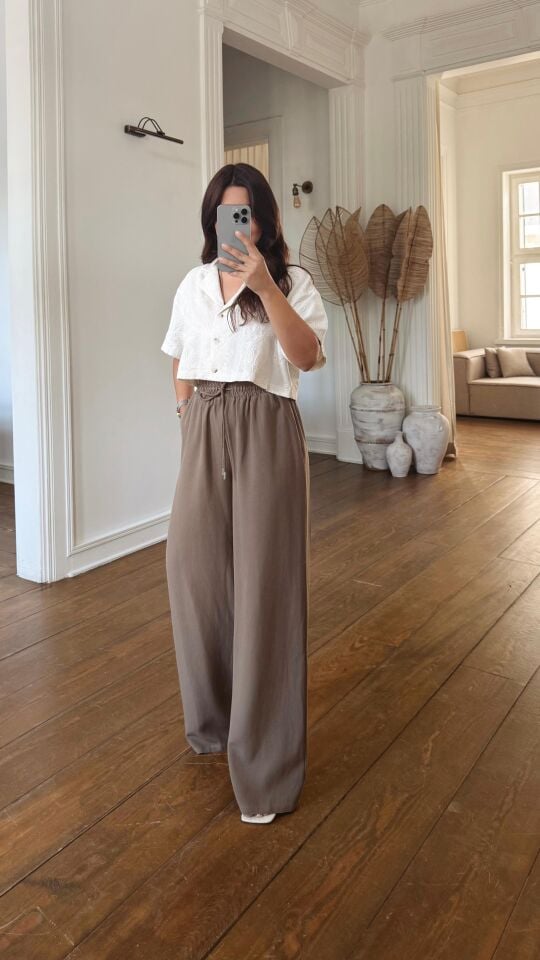 Bel Lastikli Bol Pantolon Vizon