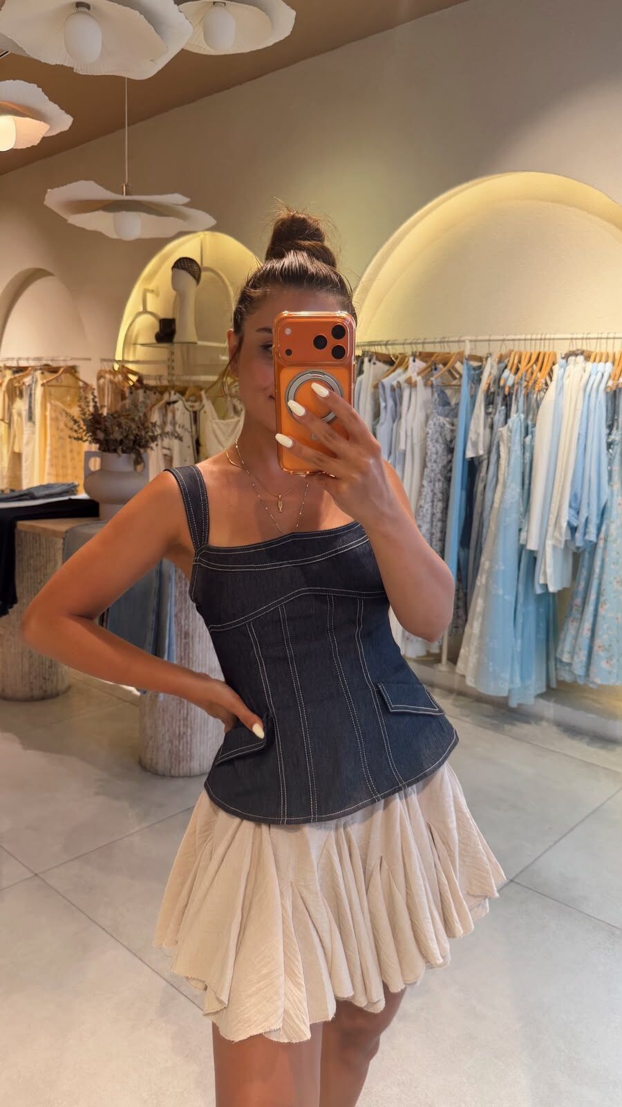 Denim Efekt Korse Büstiyer