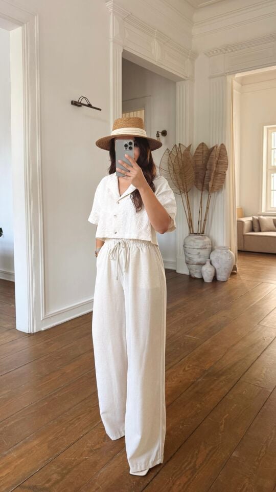 Bel Lastikli Bol Pantolon Natural