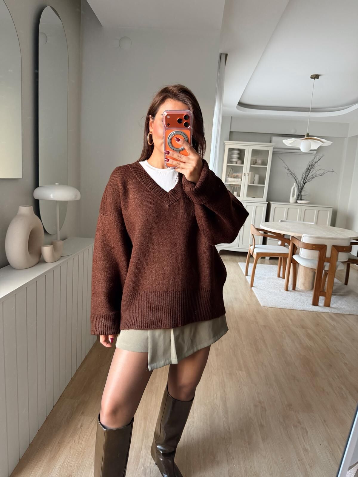 V Yaka Triko Kazak Kahve