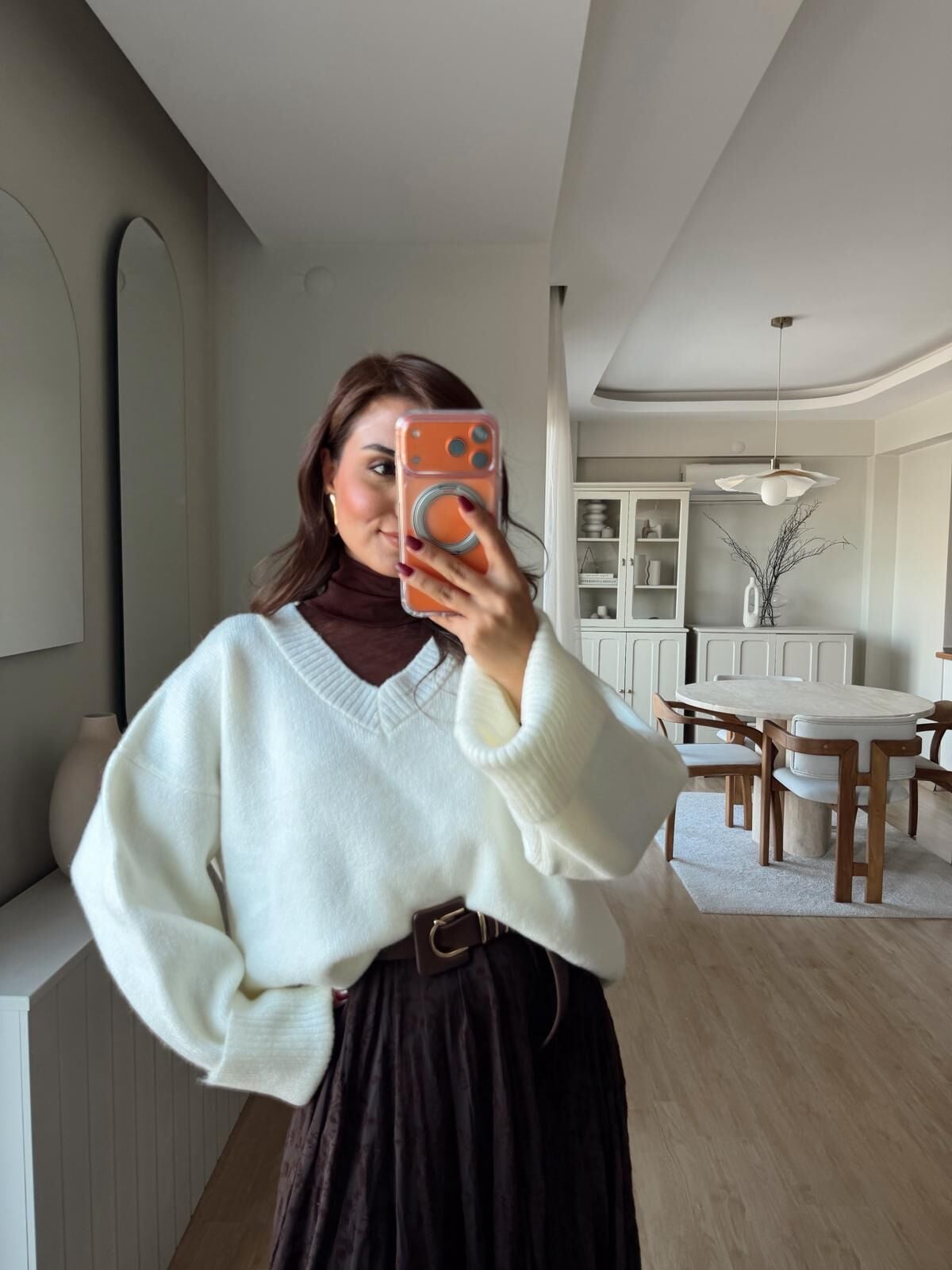 V Yaka Triko Kazak Ekru