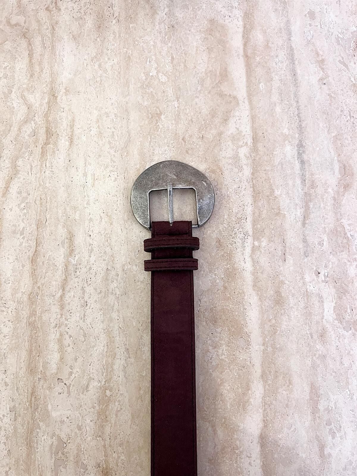 Süet Gümüş Toka Kemer Kahve