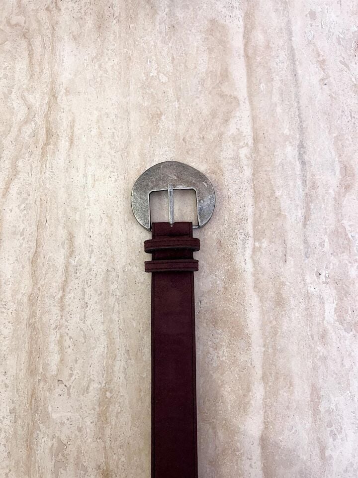 Süet Gümüş Toka Kemer Kahve