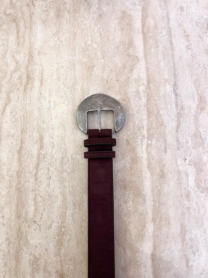 Süet Gümüş Toka Kemer Kahve