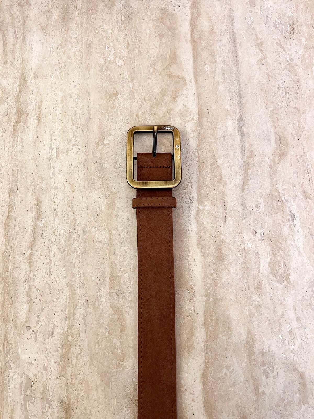 Süet Kare Toka Kemer Taba