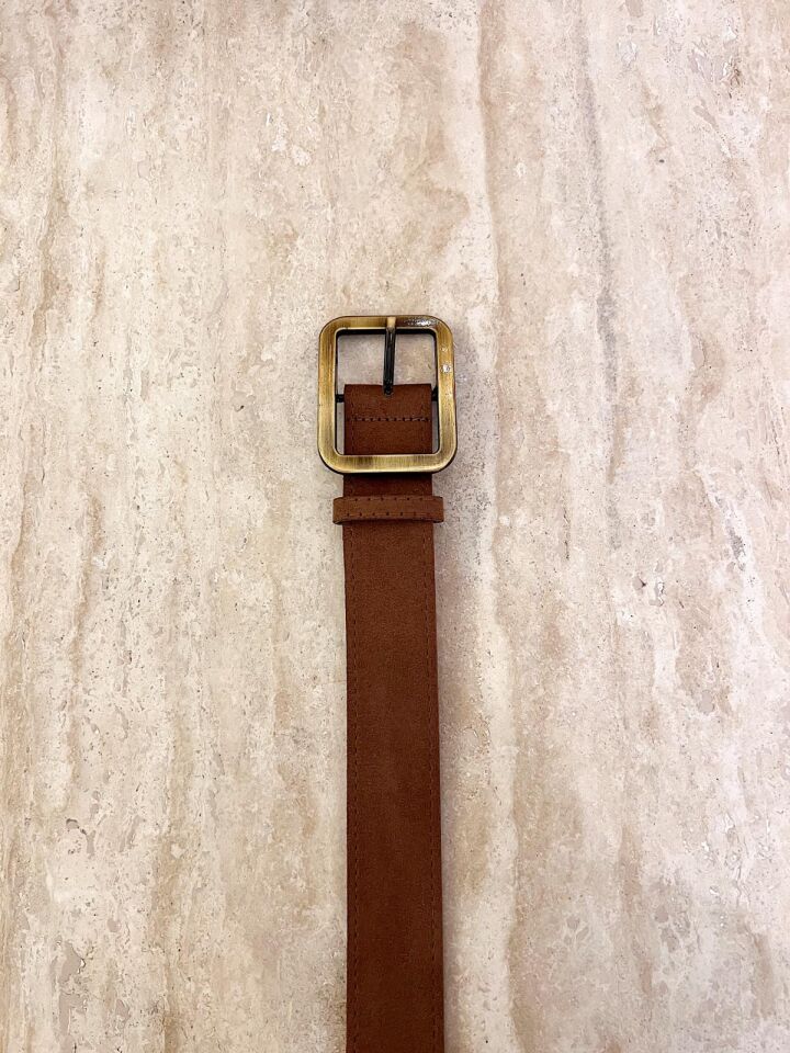 Süet Kare Toka Kemer Taba