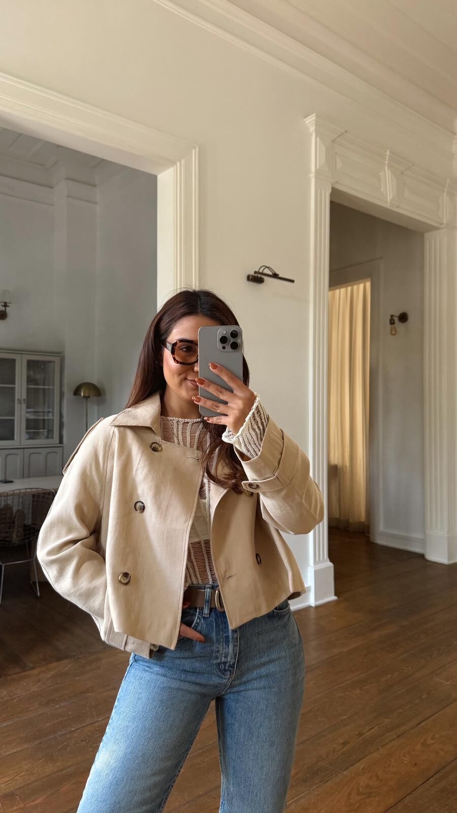 Detaylı Crop Trench Bej