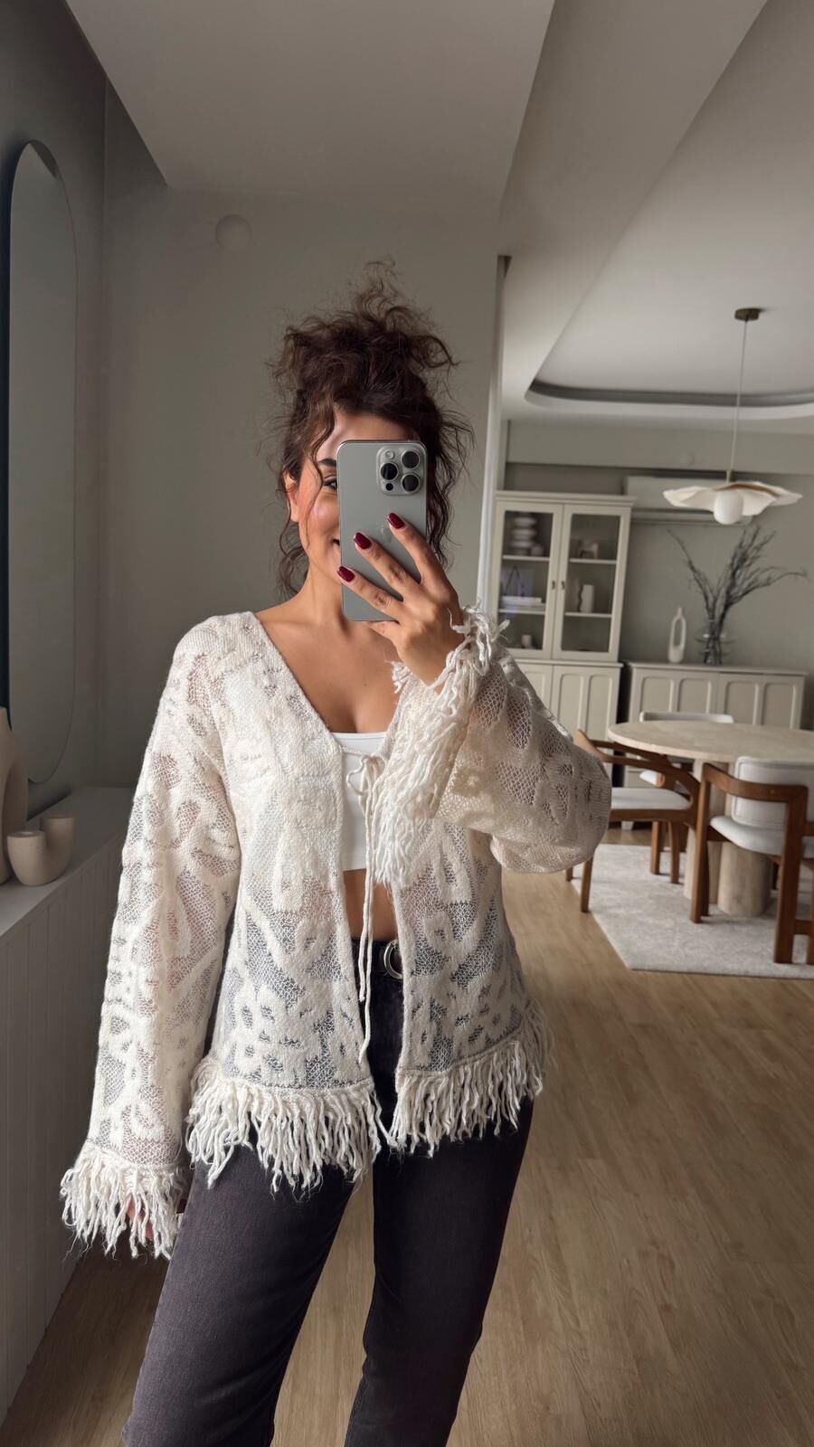 Çiçek Desen Taş Hırka