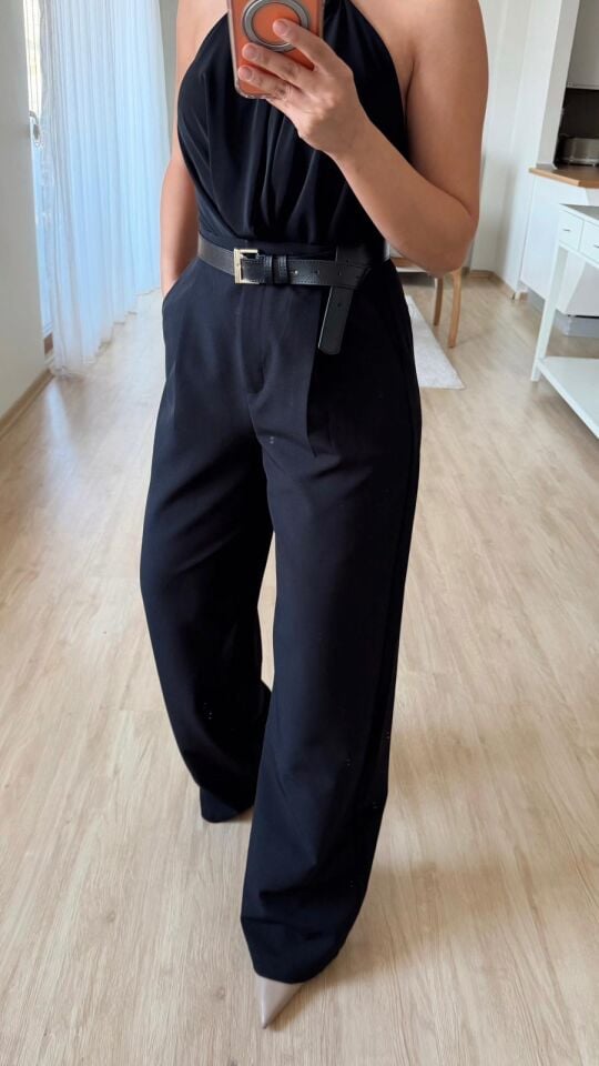 Pileli Palazzo Pantolon Siyah