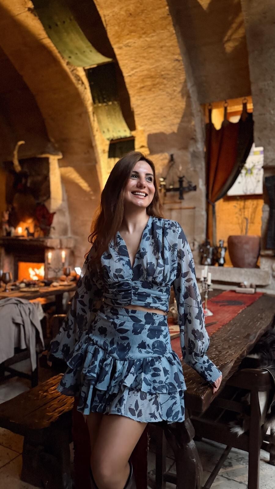 Şifon Çiçekli Crop Bluz