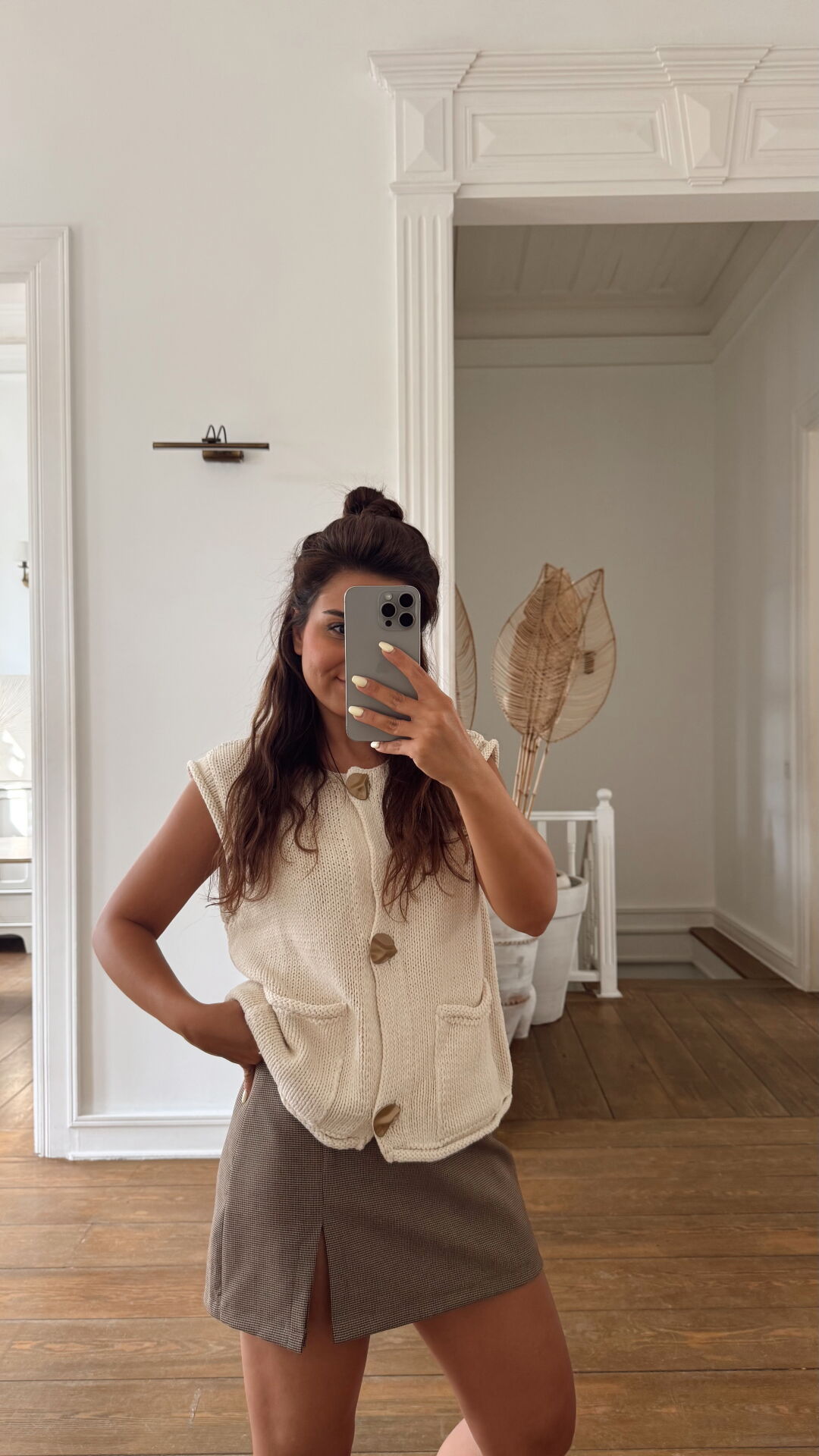 Düğmeli Triko Yelek Ekru