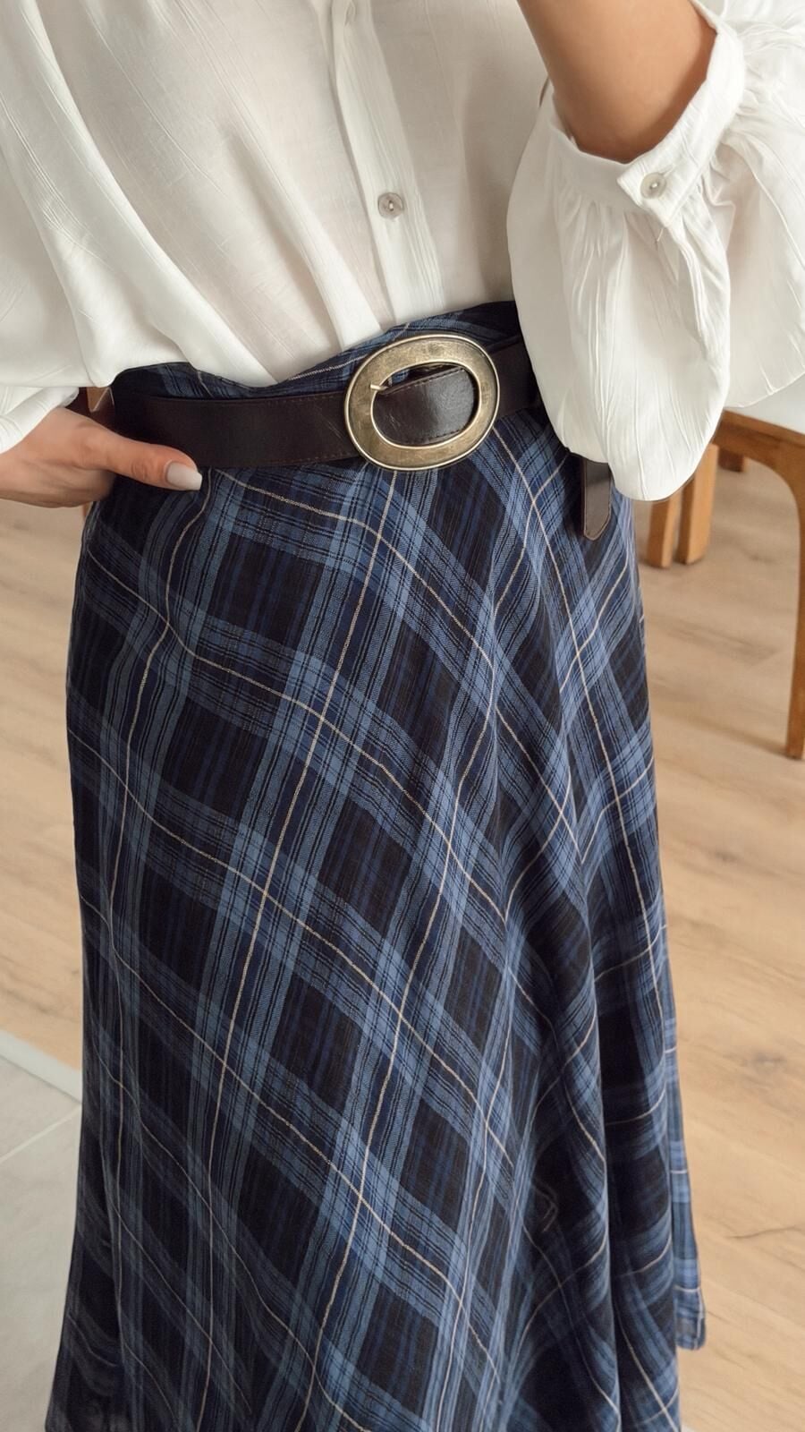 Oval Bronz Toka Deri Kemer Kahve