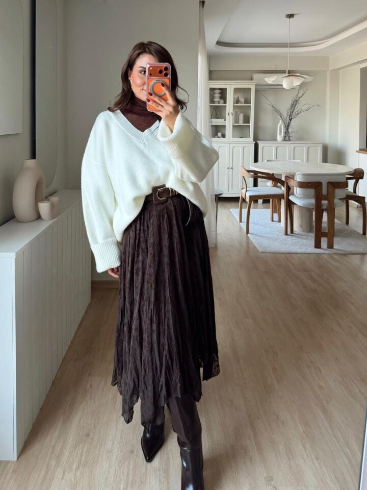 Kadife Çiçekli Mesh Etek