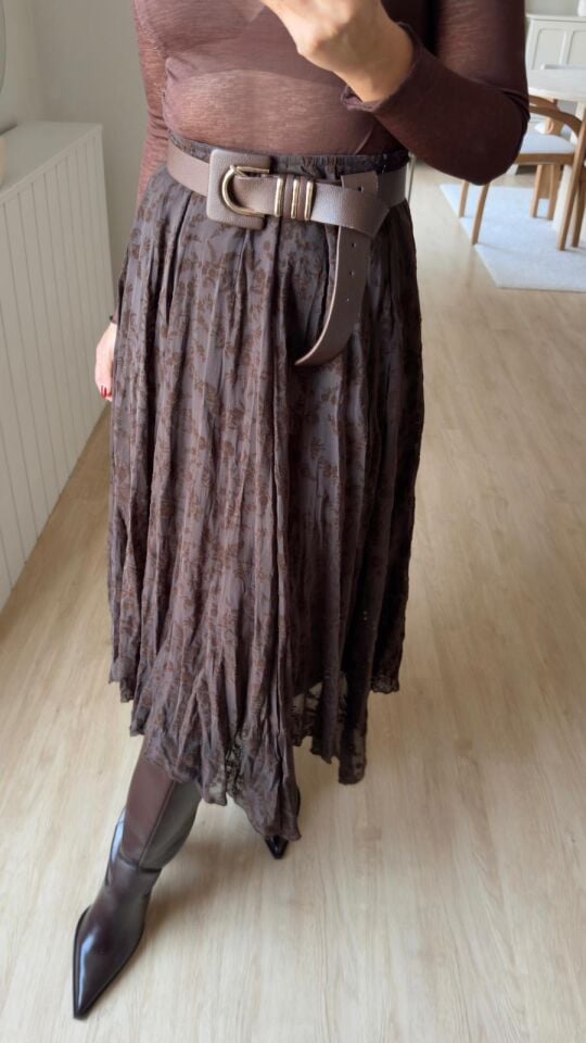 Kadife Çiçekli Mesh Etek