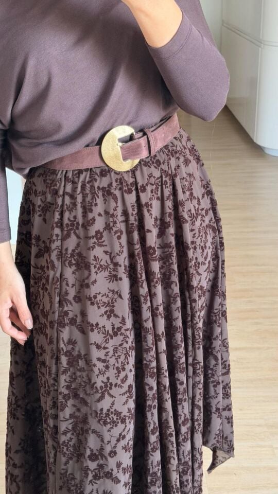 Kadife Çiçekli Mesh Etek