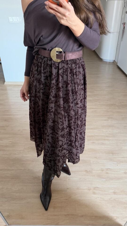 Kadife Çiçekli Mesh Etek