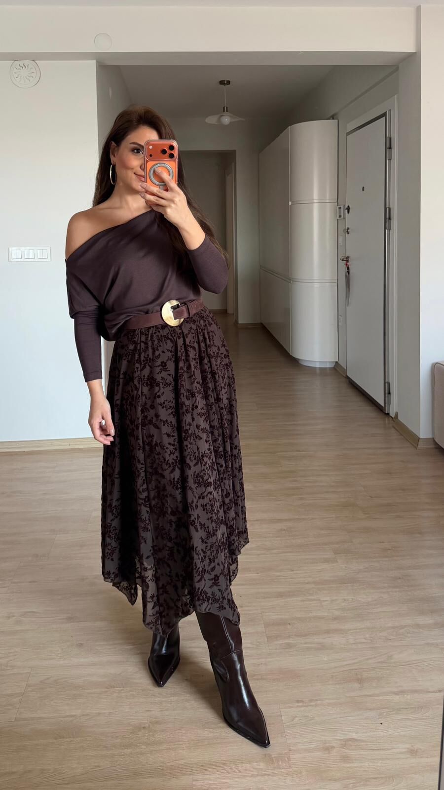 Kadife Çiçekli Mesh Etek