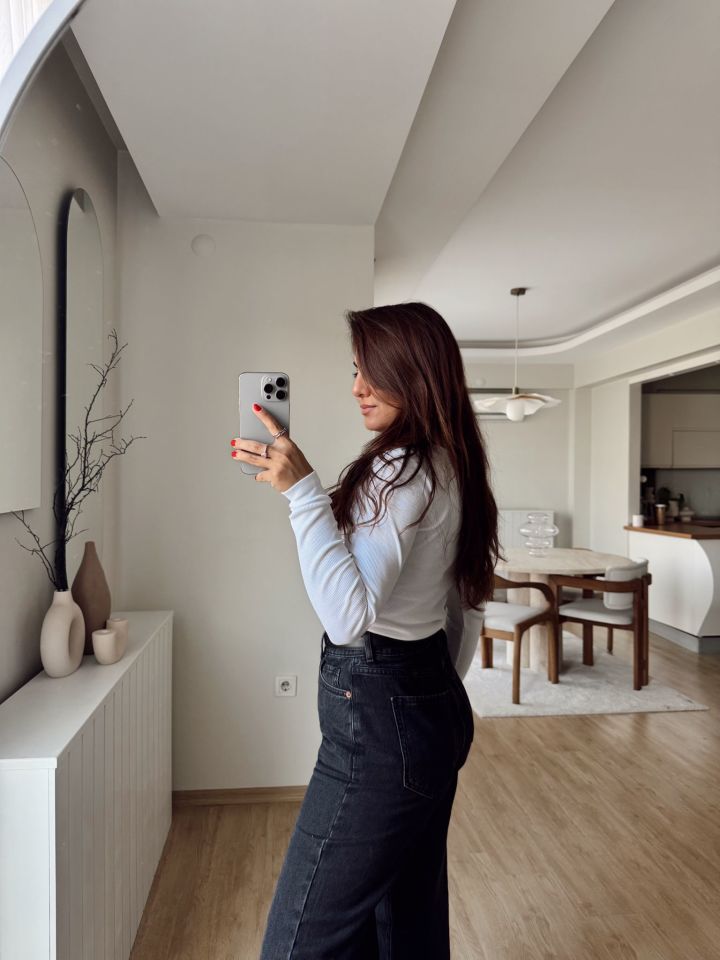 Metal Yaka Fitilli Bluz Beyaz