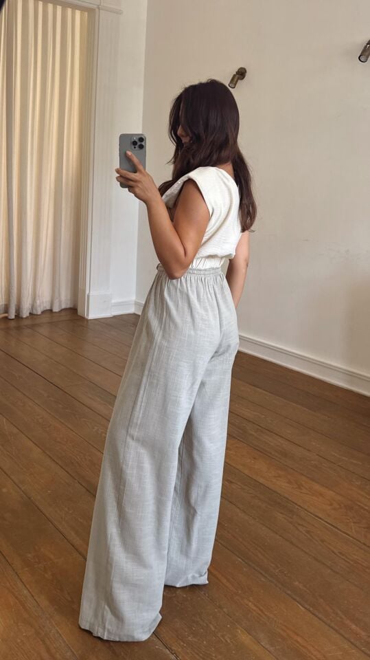 Dokulu Keten Pantolon Çağla