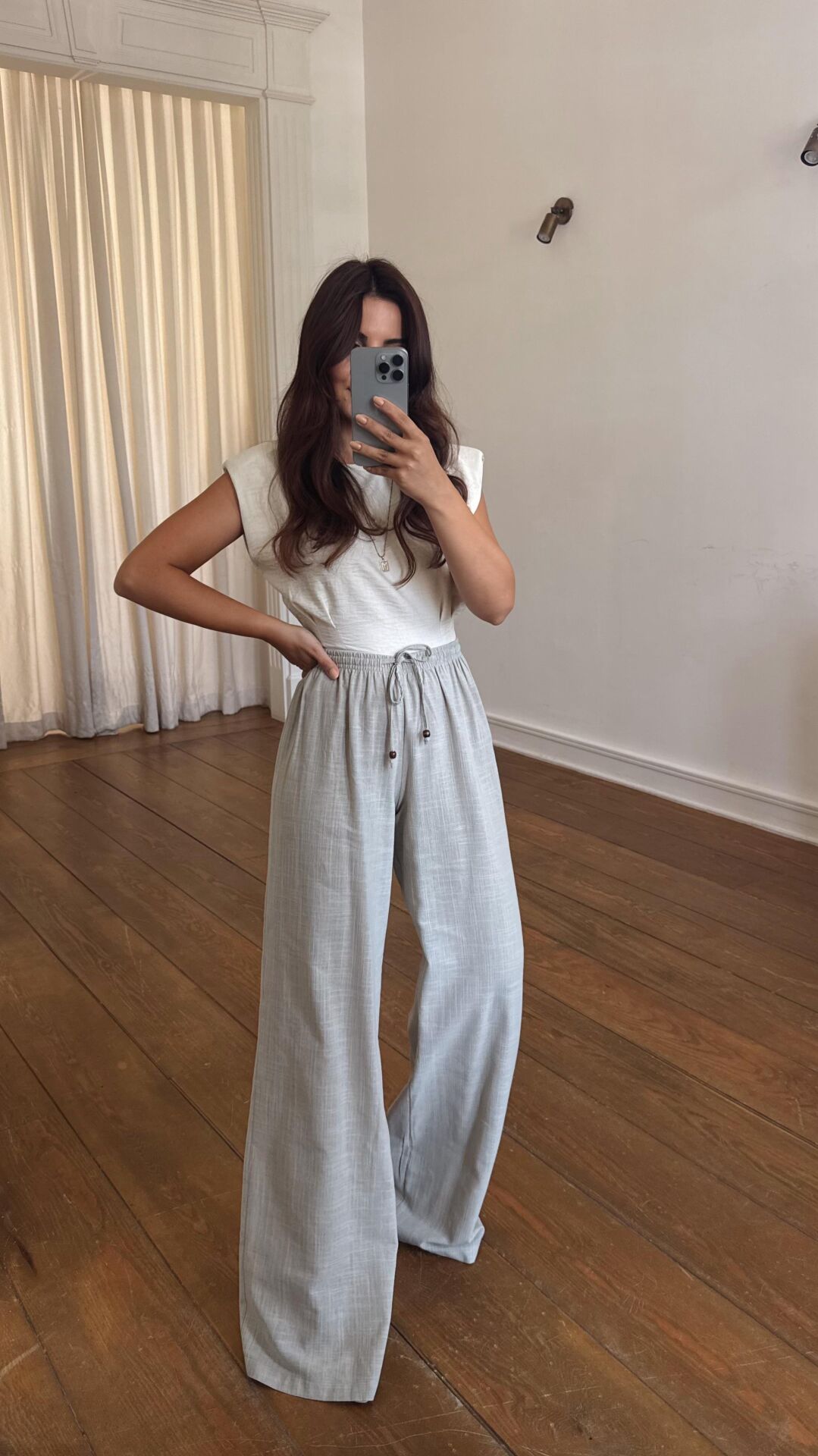 Dokulu Keten Pantolon Çağla