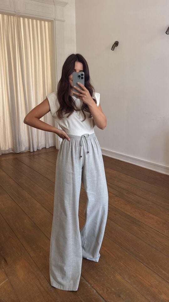 Dokulu Keten Pantolon Çağla