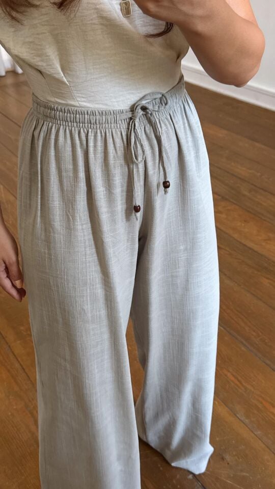 Dokulu Keten Pantolon Çağla