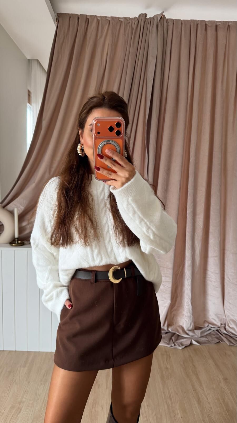 Yumoş Ekru Saç Örgü Kazak