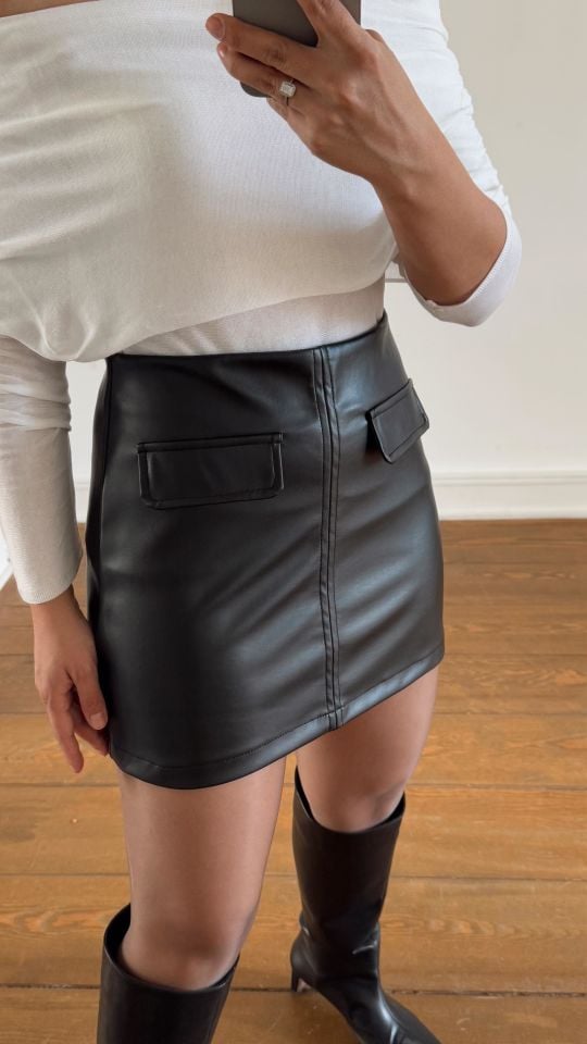 Süs Cep Deri Etek Siyah