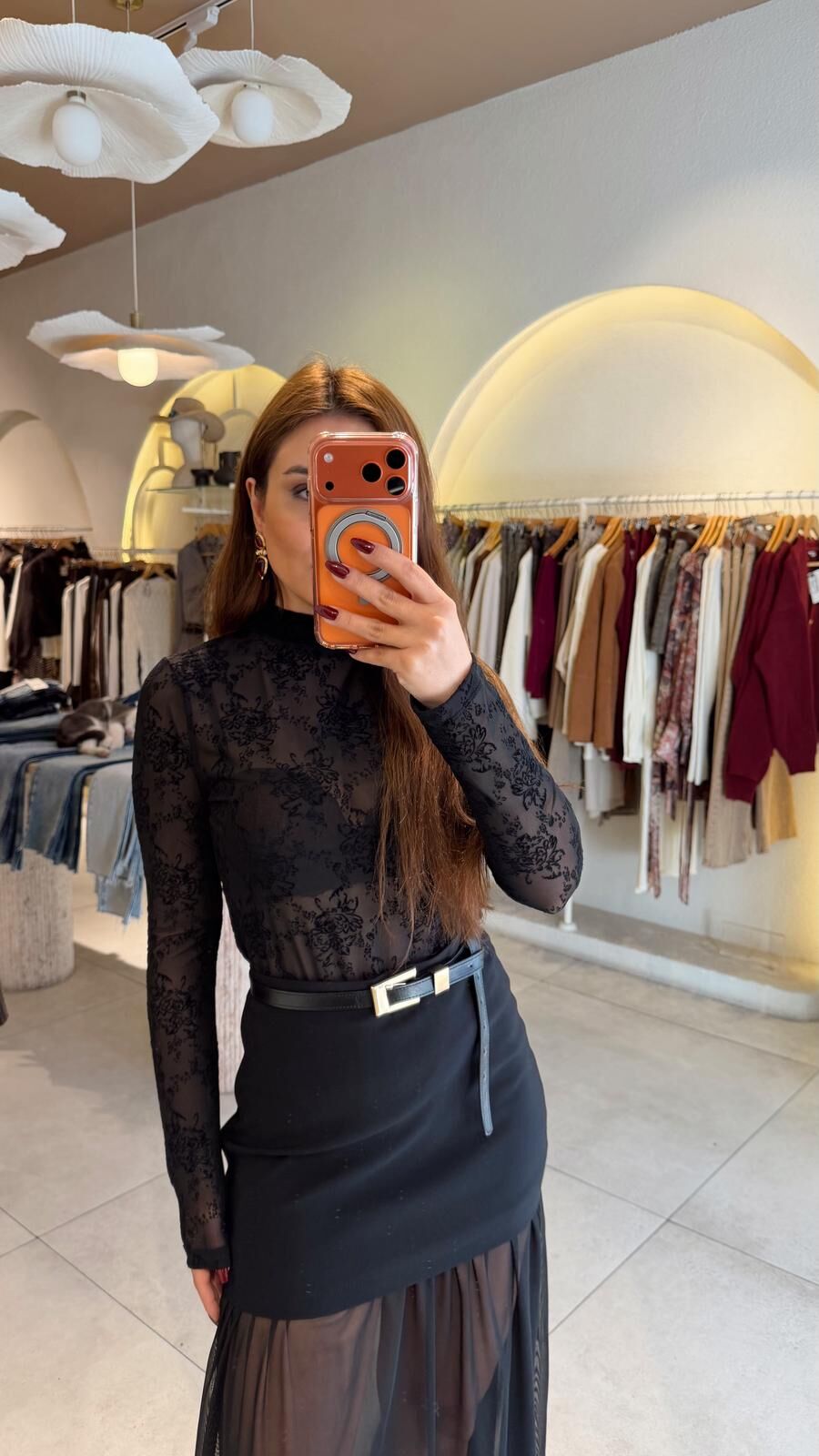 Kadife Çiçekli Bluz Siyah