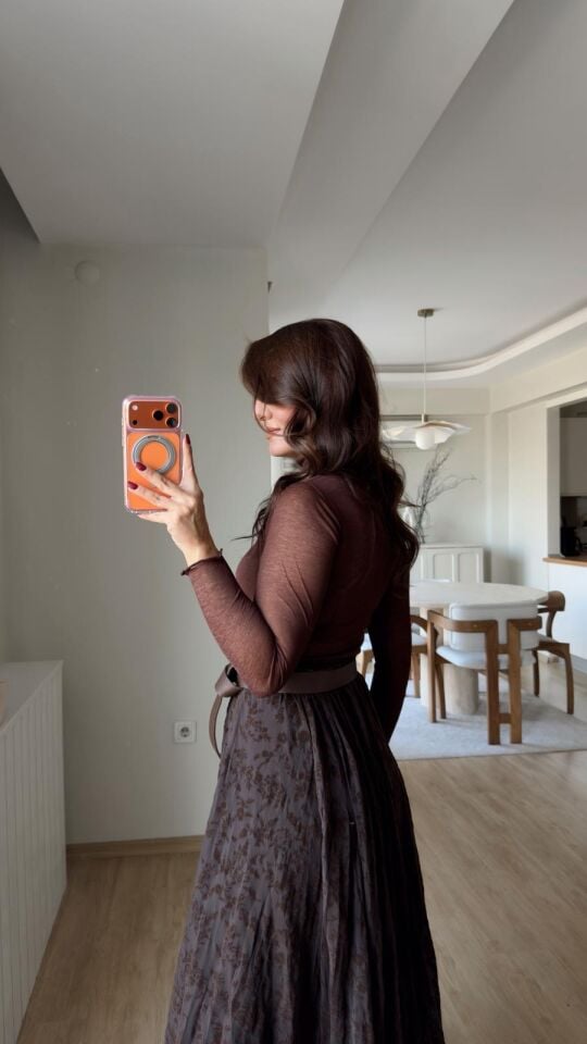 Balıkçı Yaka Transparan Bluz Kahve