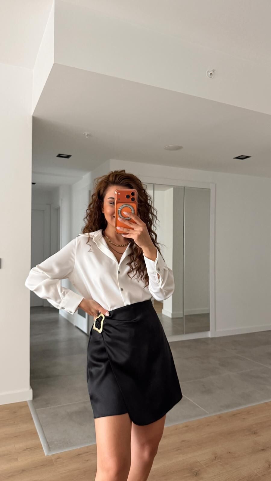 Saten Şort Etek Siyah