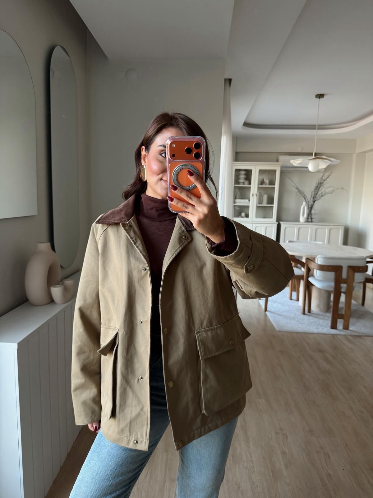 Kadife Yaka Parka Haki