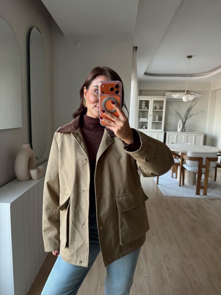 Kadife Yaka Parka Haki